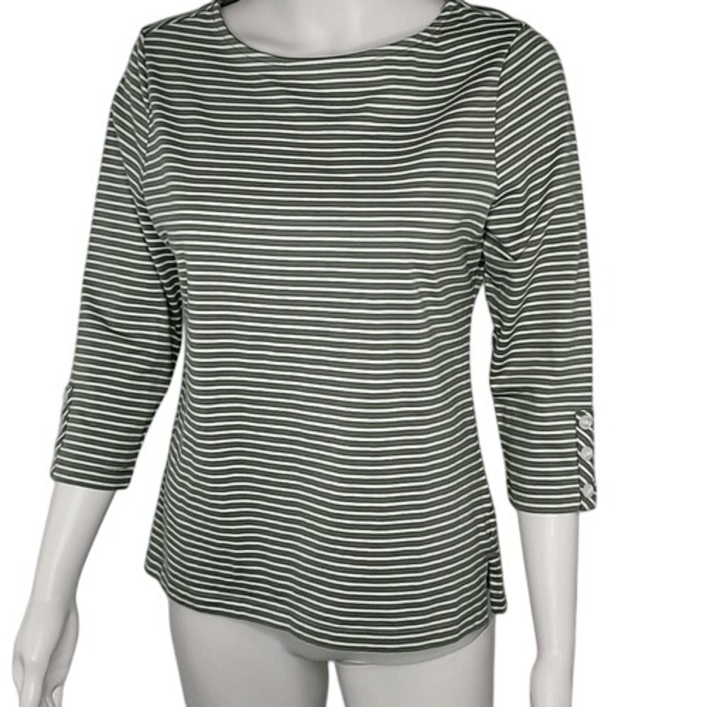 Appleseed's Green & White Striped Bateau- Neck Top